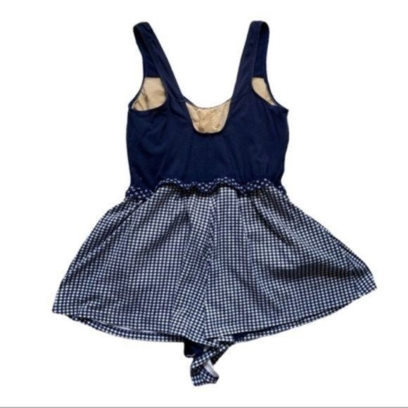 Vintage One Piece Romper Shorts Bathing Suit Blue Plaid Checkered one piece - Picture 2 of 13
